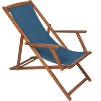 Charles Bentley Folding Eucalyptus Wooden Deck Chair Beach Sun Lounger in Blue