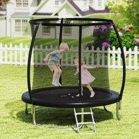 Gymax 244 cm Outdoor Trampoline With Enclosure Net Ladder & Steel Frame in Black