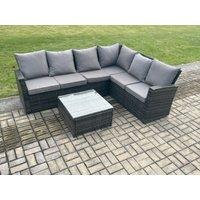 Fimous 6 Seater Wicker PE Outdoor Garden Furniture Set High Back Rattan Corner Sofa Set with Armchair Square Coffee Table in Dark Grey
