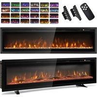 Gymax 127CM Electric Fireplace Freestanding Heater 12 Flame 8H Timer 750W/1500W in Black
