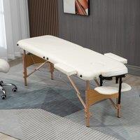 HOMCOM Wooden Folding Spa Beauty Massage Table w/ 2 Sections, Carry Bag in Cream | Size: Single