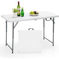 Costway Folding Camping Table Portable Picnic Table with 3-Level Height Adjustment in White