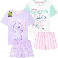 Disney Girl's Stitch Pyjama Set PJ 2 Pack Short Sleeve Lounge Nightwear Sleepwear | Size: 7-8 Years