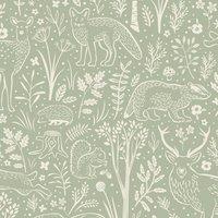 Grandeco Native Woodland Animals Nursery Textured Wallpaper in Green | Size: 1 Pack
