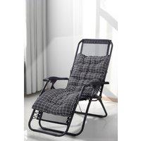 Living and Home 170cm L x 48cm W Plaid Print Beach Chair Seat Cushion Button Tufted Lounge Cushion in Black | Size: 170 cm L x 48 cm W