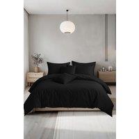 Snug City Plain Dyed Easy Care Polycotton Duvet Cover & Pillowcase/s Set Bed Linen in Black | Size: Double