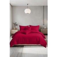 Snug City Plain Dyed Easy Care Polycotton Duvet Cover & Pillowcase/s Set Bed Linen in Red | Size: Double