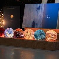 Leaper Rectangular Base Seven Starry Sky Colorful Glass Bead Crystal Ball Night Light