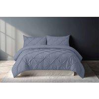 Snug City Pintuck Pinch Pleated Polycotton Duvet Cover & Pillowcase/s Set Bed Linen in Grey | Size: King