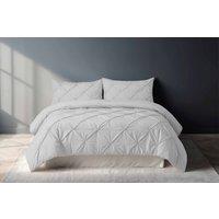Snug City Pintuck Pinch Pleated Polycotton Duvet Cover & Pillowcase/s Set Bed Linen in Silver | Size: King