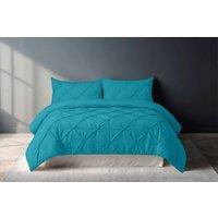 Snug City Pintuck Pinch Pleated Polycotton Duvet Cover & Pillowcase/s Set Bed Linen in Teal | Size: Double