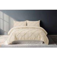 Snug City Pintuck Pinch Pleated Polycotton Duvet Cover & Pillowcase/s Set Bed Linen in Cream | Size: Single