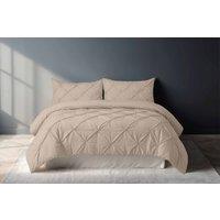 Snug City Pintuck Pinch Pleated Polycotton Duvet Cover & Pillowcase/s Set Bed Linen in Beige | Size: Single