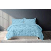 Snug City Pintuck Pinch Pleated Polycotton Duvet Cover & Pillowcase/s Set Bed Linen in Aqua | Size: Double