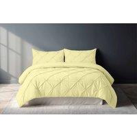 Snug City Pintuck Pinch Pleated Polycotton Duvet Cover & Pillowcase/s Set Bed Linen in Lemon | Size: Double