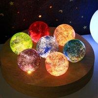 Leaper Round Base Seven Starry Sky Colorful Glass Bead Crystal Ball Night Light