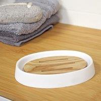 Showerdrape Sonata Black & Bamboo Soap Dish in White