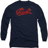 Chevrolet Script Distressed Long Sleeve T-Shirt, Navy | Size: XL