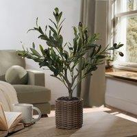 OHS Artificial Olive Tree with Lifelike Leaves Realistic Plant in Basket in Natural | Size: 50 cm
