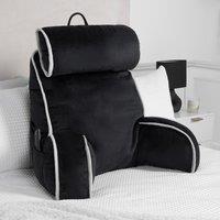 OHS Piped Edge Reading Pillow with Head Rest Back Support Bed Sofa in Black