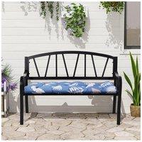 Garden Sanctuary 130cm W x 50cm D Blue Waterproof Sunproof Bench Cushion with Leaf Print | Size: 130 cm W x 50 cm D
