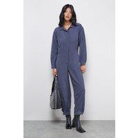 Warehouse Women's Petite Peach Satin Utility Boilersuit Jumpsuit in Slate | Size: 6