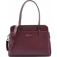 House of Leather Women's Womens Real Leather Handbag Grab Handle Mid Size Bag Edna Black in Burgundy | Size: Medium