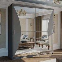 MN Furniture Canberra Sliding Wardrobe with Mirror & LED Light 150cm x 217cm in Grey | Size: 150 cm x 217 cm