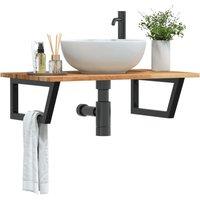 Berkfield Home Basin Shelf Wall Mounted Steel & Solid Wood Acacia in Brown