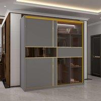 Sliding Wardrobes 4U Modern Sliding Wardrobe with Glass Door & LED Lights in Grey