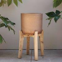 Primrose Metallic Concrete Round Planter with Wooden Stand in Bronze 51.5cm in Metallics