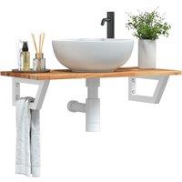 Berkfield Home Basin Shelf Wall Mounted Steel & Solid Wood Acacia in Brown