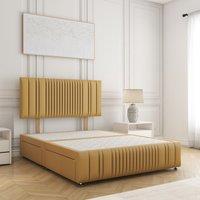 BSSPOKE Rosie Plush Velvet Divan Bed Set 24 Headboard & 4Drawers No Mattress in Mustard | Size: King