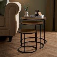 OHS Manhattan Nest of 3 Round Side Coffee Table Engineered Wood in Walnut