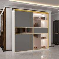 Modern Sliding Wardrobe with Glass Door & LED Lights