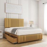 BSSPOKE Rosie Plush Velvet Divan Bed Set with 24Headboard 4Drawers & Mattress in Mustard | Size: Small Double
