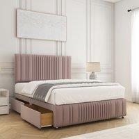 BSSPOKE Rosie Plush Velvet Divan Bed Set with 24Headboard 4Drawers & Mattress in Pink | Size: King