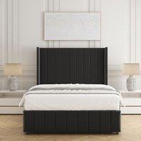 BSSPOKE Zoe Plush Velvet Divan Bed Set 54 Headboard & Mattress No Drawers in Black | Size: Single