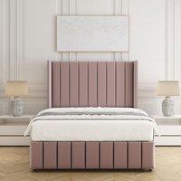BSSPOKE Zoe Plush Velvet Divan Bed Set 54 Headboard & Mattress No Drawers in Pink | Size: Single