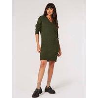 Apricot Women's Ribbed Knit Jumper Mini Dress in Green | Size: 18