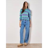 Apricot Women's Boxy Space Dye Cable Jumper in Blue | Size: 10