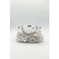 SVNX Women's Rose Satin Clutch Bag in White