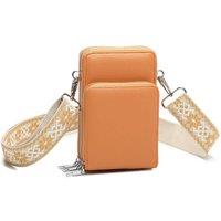 Fontanella Fashion Women's Triplo Tri-Compartments PU Leather Crossbody Purse with Canvas Strap in Pale Orange