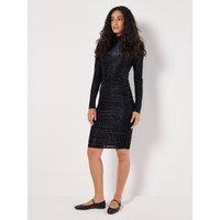 Apricot Women's Animal Jacquard Velvet Mini Dress in Black | Size: 14
