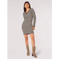 Apricot Women's Geo Diamond Knit Mini Dress in Khaki | Size: 12