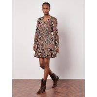 Apricot Women's Patchwork Floral Shimmer Mini Dress in Green | Size: 8
