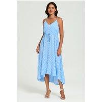 FS Collection Women's Dot Print Button Down High Low Strappy Dress In Light Blue | Size: Large