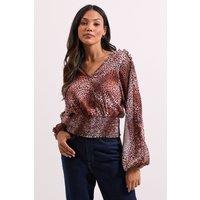 Dorothy Perkins Women's Animal Wrap Detail Shirred Hem Top | Size: 8