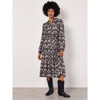 Apricot Women's Ikat Tiered Shirt Midi Dress in Charcoal | Size: 8