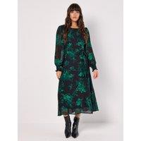 Apricot Women's Silhouette Floral Chiffon Midaxi Dress in Green | Size: 8